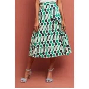 Anthropologie Eva Franco Whimsy Midi Spoons Stylish Green Patterned Skirt
